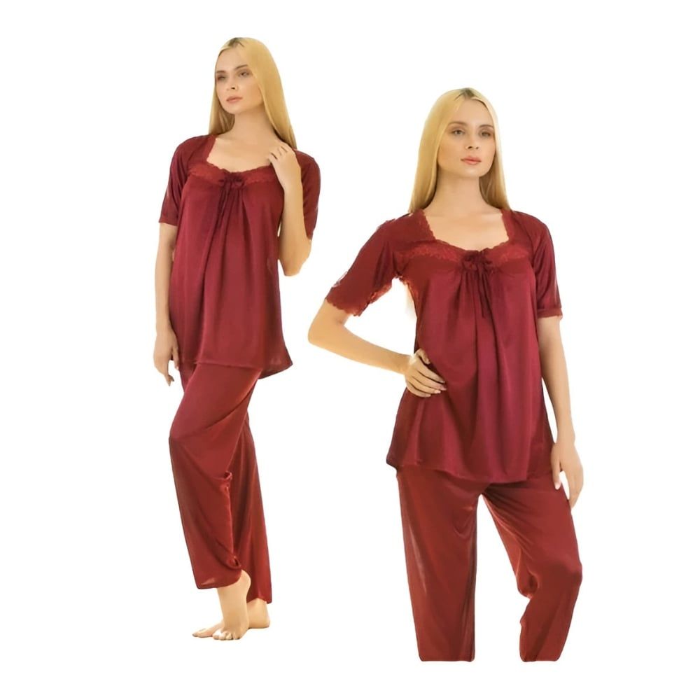 Sajiero Women's Half-Sleeves Pajama Suit, Silk, Whisper Maroon, 297865