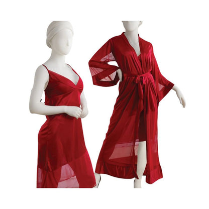 Sajiero Women's Gown Set, Silk, Maroon, Rinny, Perfect Fit for Bra Size 32B to 36B