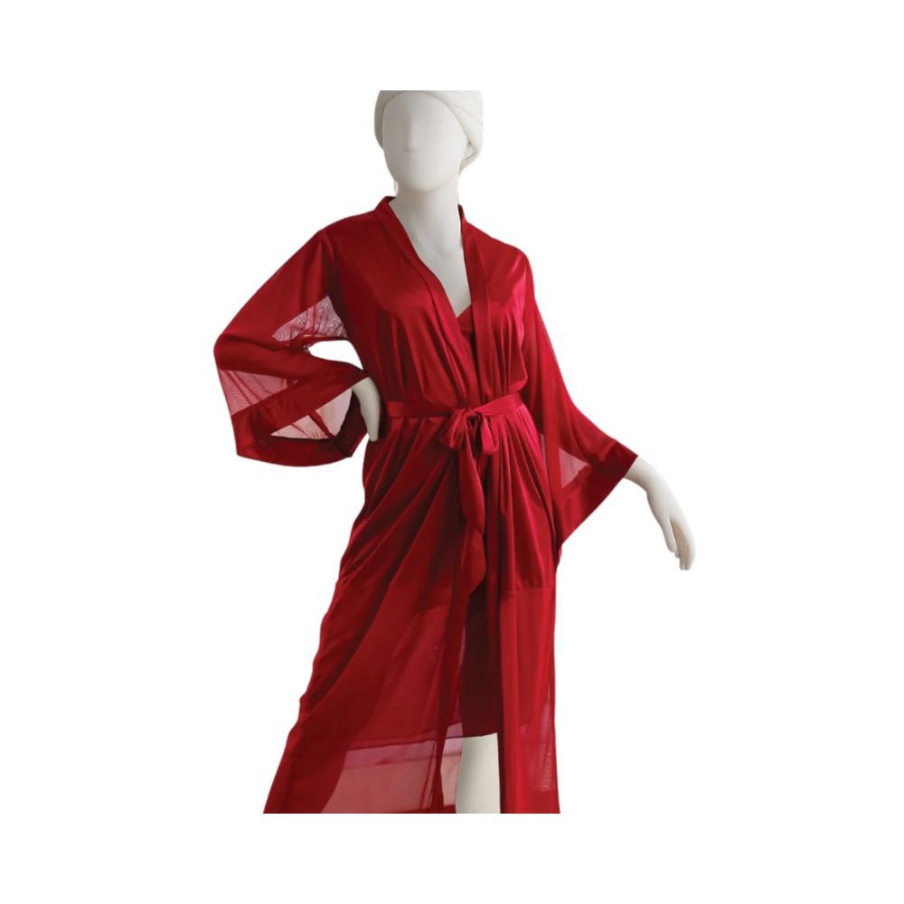 Sajiero Women's Gown Set, Silk, Maroon, Rinny, Perfect Fit for Bra Size 32B to 36B