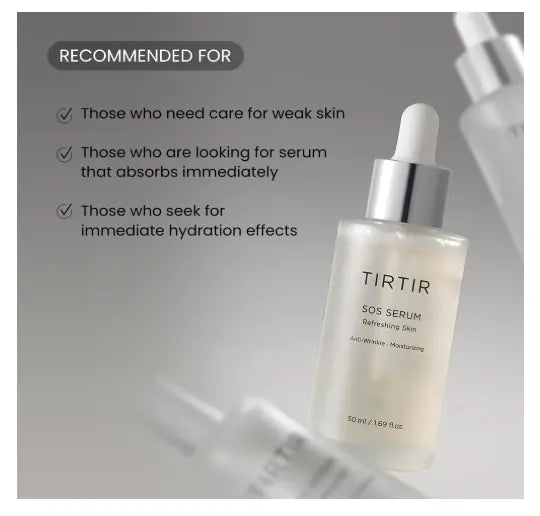 TIRTIR SOS Serum - Radiant Glow Boosting Face Serum - Plumping, Anti Aging, Hydrating - Visibly Smooth and Glowy Skin - Fragrance Free Serum for All Skin Types, 1.69 fl.oz.
