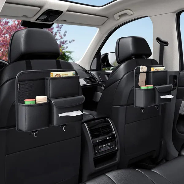 Premium Leather Car seat Organizer. 4 in 1 Storage Box