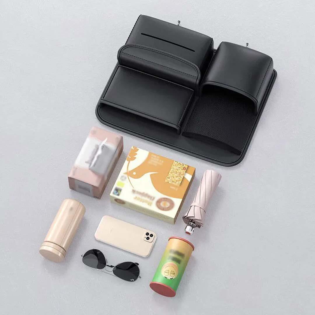 Premium Leather Car seat Organizer. 4 in 1 Storage Box
