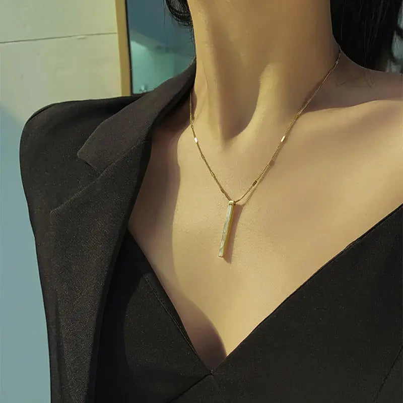KOREAN JEWELLERY - TITANIUM STEEL PENDANT WITH GOLD SHORT NECKLACE