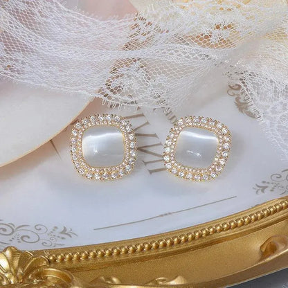 KOREAN - LUXURY SQUARE OPAL STUD EARRINGS - EXQUISITE ZIRCON GEOMETRIC