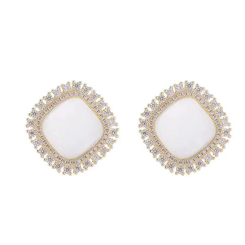 KOREAN - LUXURY SQUARE OPAL STUD EARRINGS - EXQUISITE ZIRCON GEOMETRIC