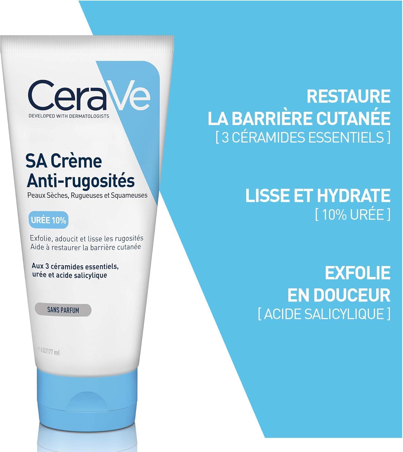CeraVe SA Urea Smoothing Moisturising Cream for Dry, Rough and Uneven Skin with Urea, Salicylic Acid, Hyaluronic and 3 Essential Ceramides, 2 x 177 ml