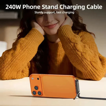 2-in-1, 240W Type C Fast Charging Cable with 360° Aluminum Phone Stand