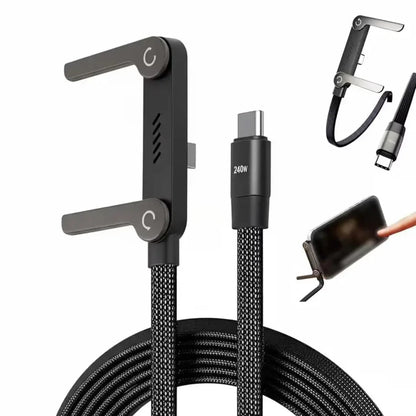 2-in-1, 240W Type C Fast Charging Cable with 360° Aluminum Phone Stand