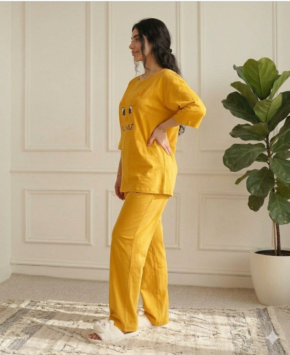 PRINTED NIGHT SUIT-YELLOW