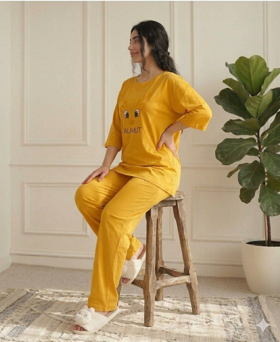 PRINTED NIGHT SUIT-YELLOW
