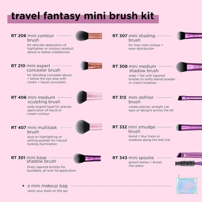 real techniques travel fantasy 11 pcs mini makeup brushes set eyeshadow highlight contour powder concealer brush travel size brush and cosmetic bag