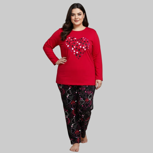 Red Heart Print Cotton Pajama Set PSW-10298