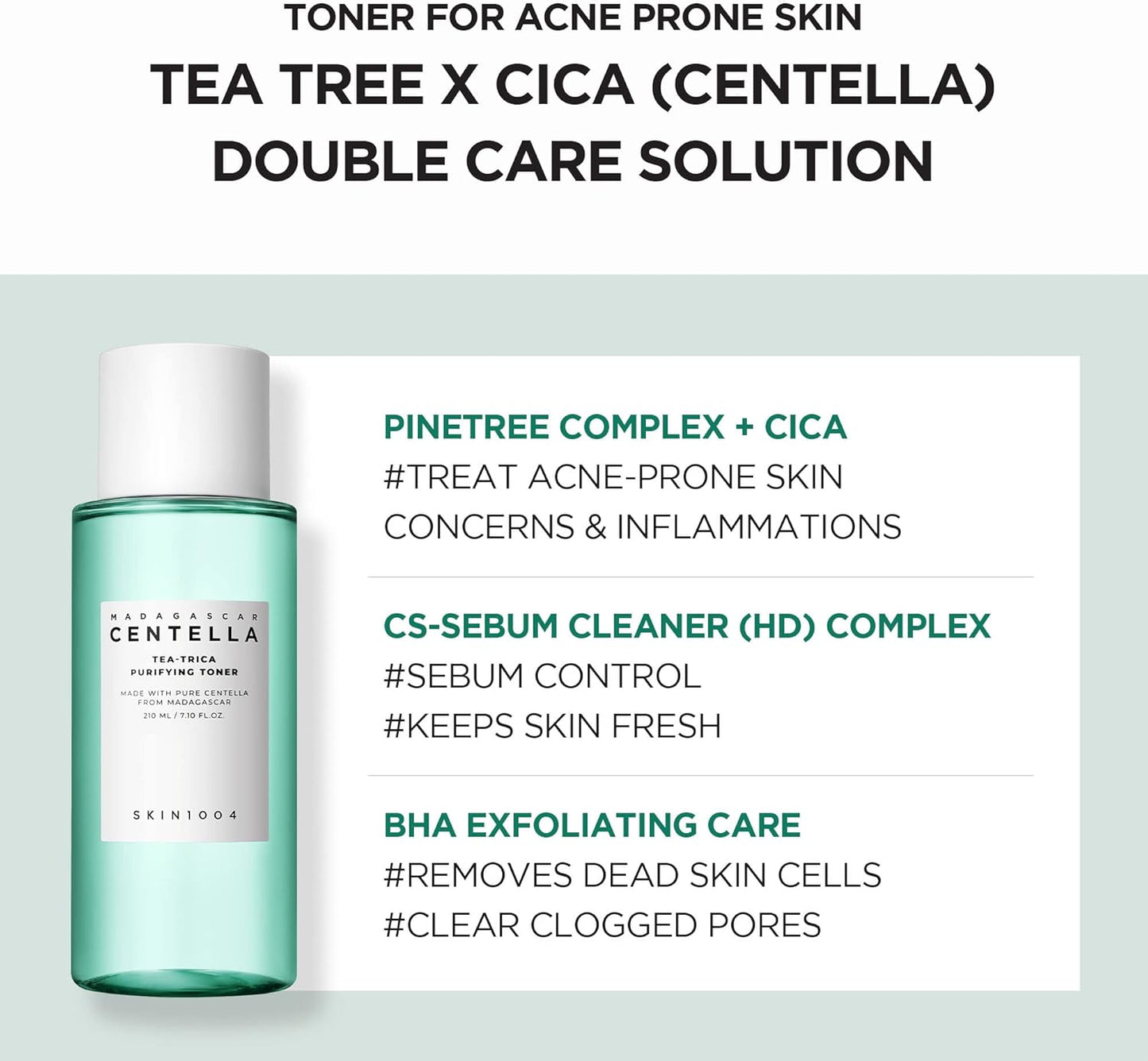 SKIN1004 Tea-Trica Purifying Toner 7.10 fl.oz, 210ml, Soothing Hydration, Acne Care
