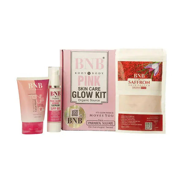 BNB Pink Glow Kit (Toneup Facewash + Saffron Mask + Pink Glow Sunscreen Spf 60)