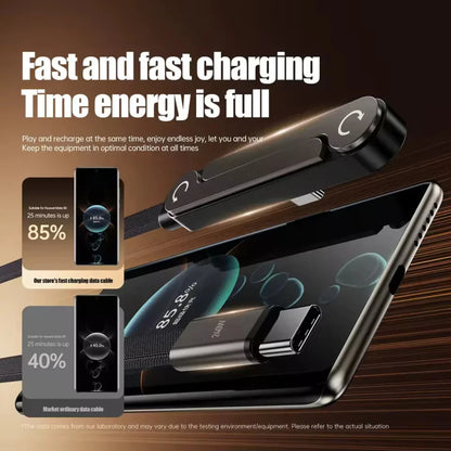 2-in-1, 240W Type C Fast Charging Cable with 360° Aluminum Phone Stand