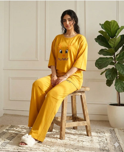 PRINTED NIGHT SUIT-YELLOW