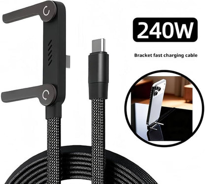 240W Type C Fast Charging Cable with Invisible Holder – 2-in-1 Mobile Stand Cable