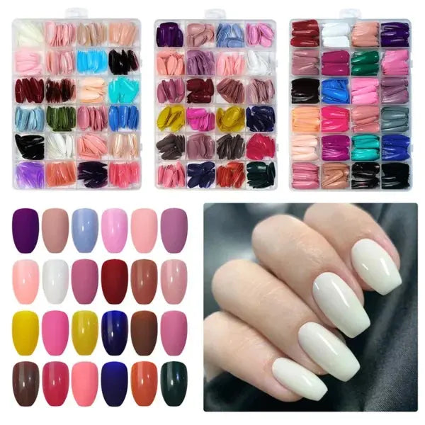 576 Pcs Set Colorful Fake Nails With Gel ( 24 Colors )