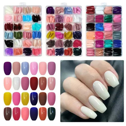 576 Pcs Set Colorful Fake Nails With Gel ( 24 Colors )