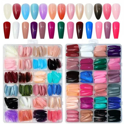 576 Pcs Set Colorful Fake Nails With Gel ( 24 Colors )