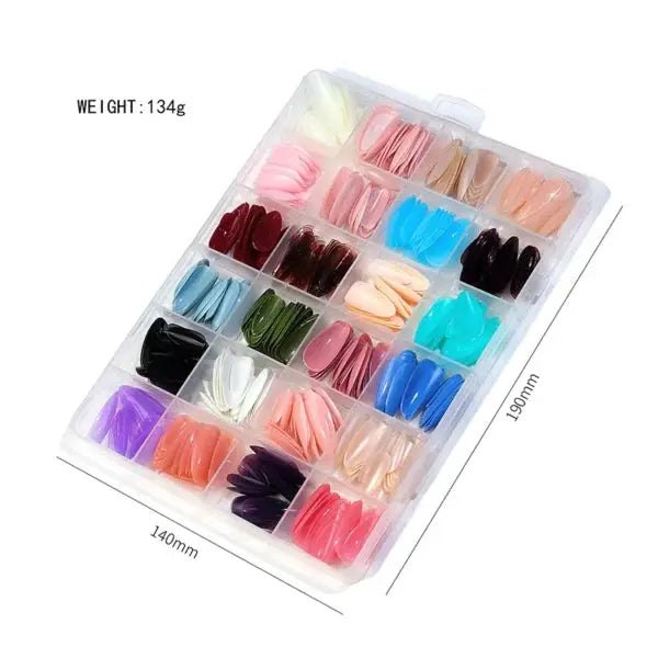 576 Pcs Set Colorful Fake Nails With Gel ( 24 Colors )